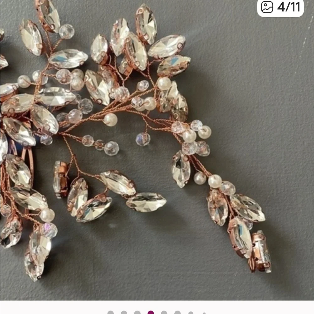 Wedding Bridal Crystal Vine Hair Piece Comb Copper - Picture 6 of 7